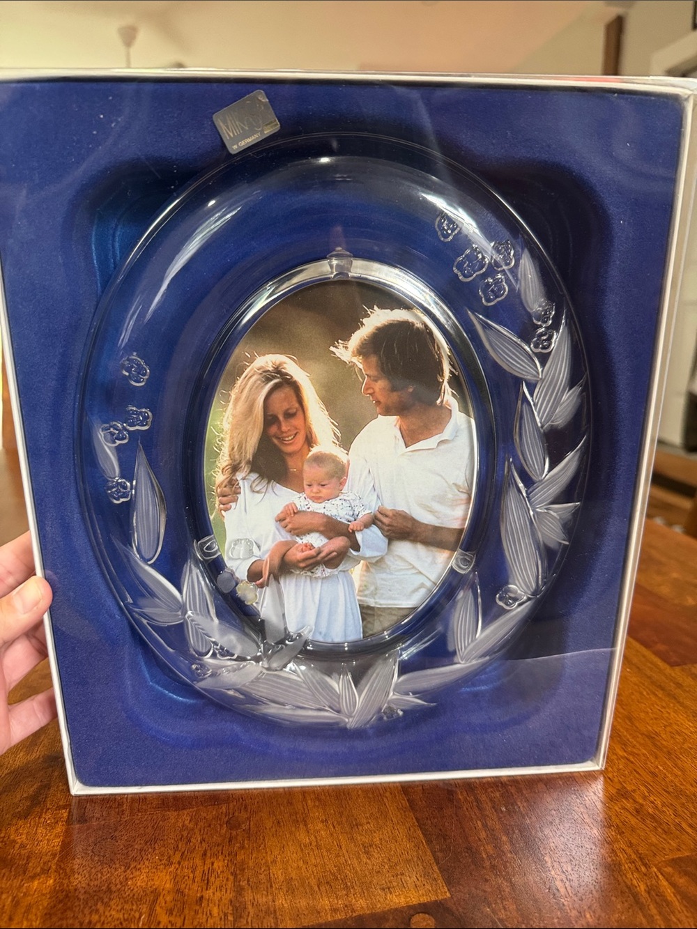 NIB Mikasa Crystal Oval Photo Frame in original box packaging